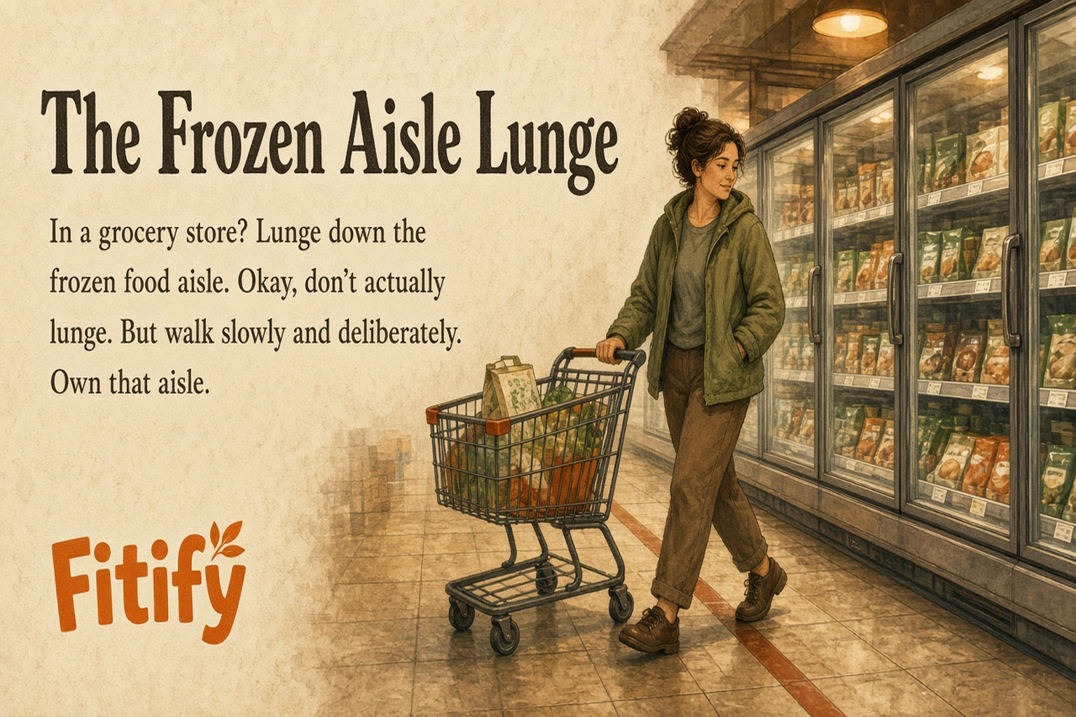 The Frozen Aisle Lunge — In a grocery store? Lunge down the frozen food aisle. Okay, don't actually lunge. But walk slowly and deliberately. Own that aisle.